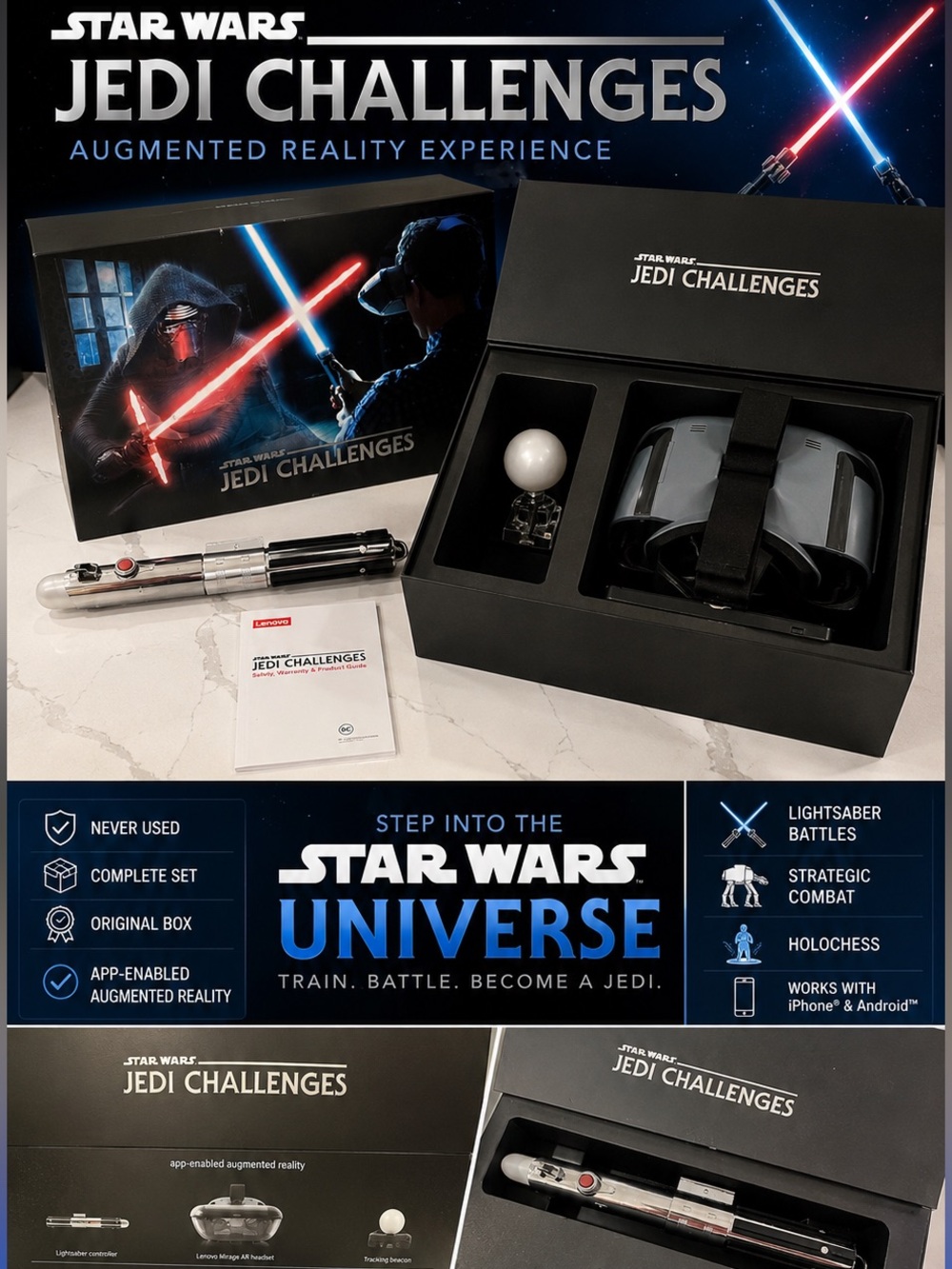 Lenovo Star Wars Jedi Challenges AR VR Headset Complete in Orig Box Never Used